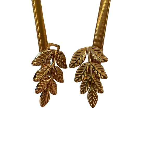 Vintage Gold Tone Stretch Belt Laurel Leaf Clasp Greek Goddess Style skinny belt - Picture 2 of 5